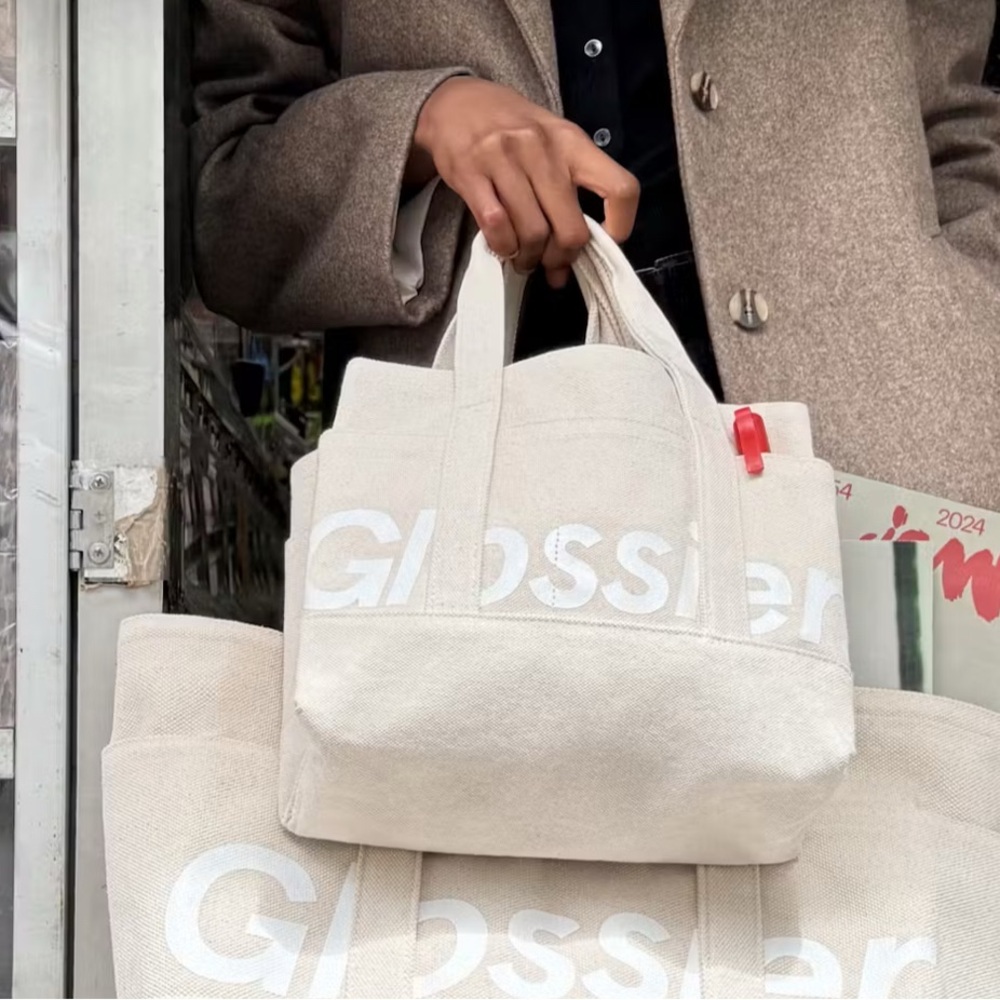 Glossier Beige Tote with Red Accent